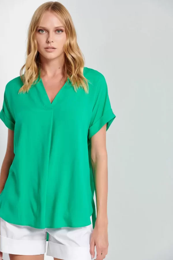 Bill Cost Κοντομάνικη μπλούζα με πιέτα 10-350414-0 Green/Πράσινο
