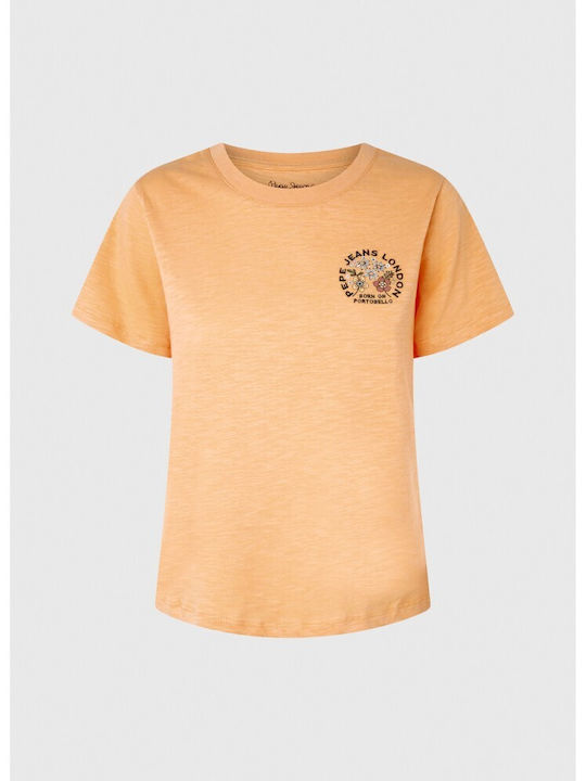 Pepe Jeans Onix Γυναικείο T-shirt Πορτοκαλί με Στάμπα