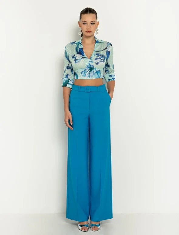 Toi&Moi Full length παντελόνι με ζώνη  20-5104-124-Blue/Ανοιχτό Μπλέ