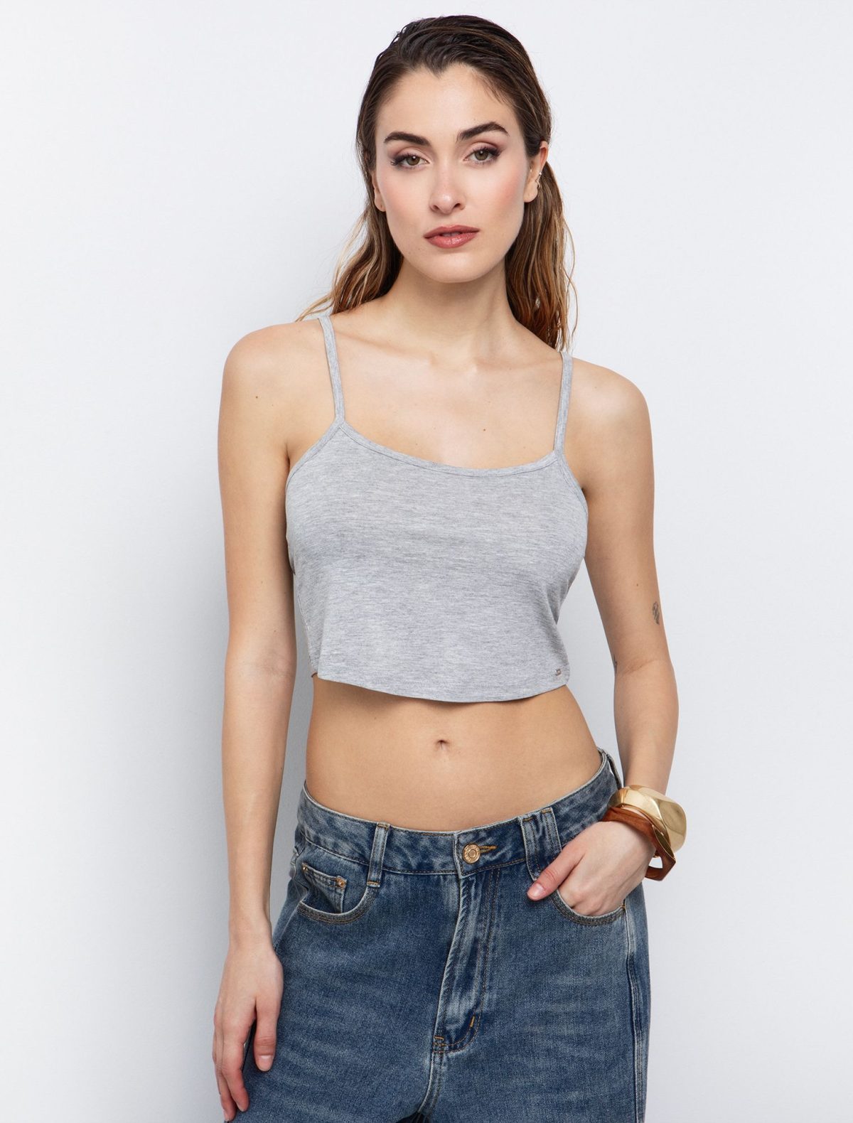 Toi&Moi Basic crop τοπ 80-6269-125-Melanze Grey/Μελανζέ Γκρί