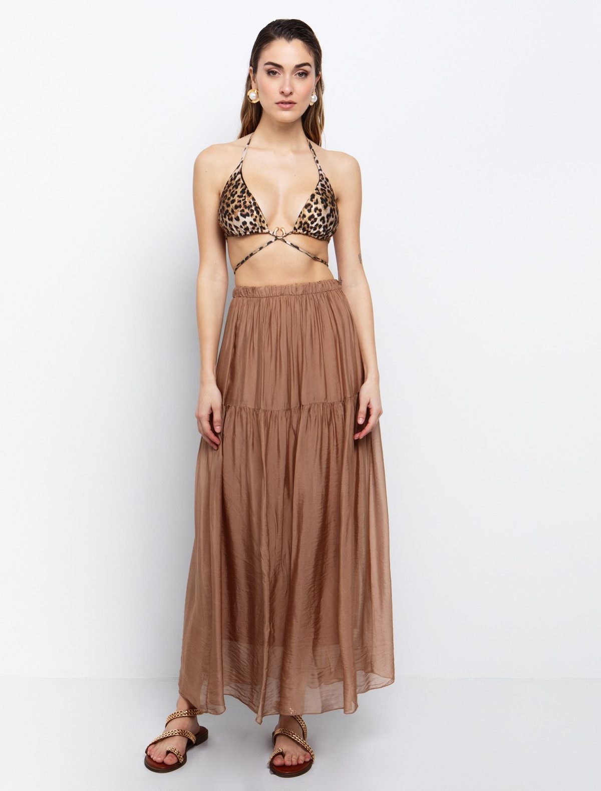 Toi&Moi Maxi φούστα viscose-μετάξι 10-3934-125-Camel/Καμηλό