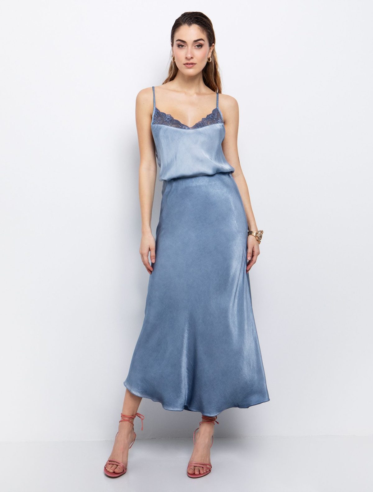 Toi&Moi Μίντι φούστα σατέν tie dye 10-3952-125-Ciel/Σιέλ
