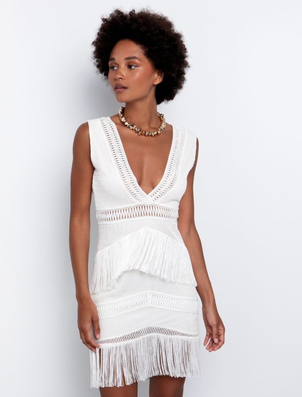 Toi&Moi Mini φόρεμα με κρόσσια 50-6536-125-Off White/Υπόλευκο