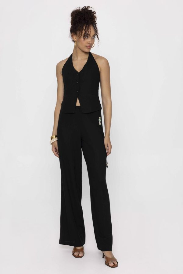 Mind Matter ANAIS WAISTCOAT Λινό Ρεγιόν Γιλέκο με Δέσιμο ANAIS MML25-01-05-012-Black/Μαύρο