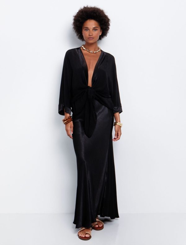 Toi&Moi Οversized κιμονό με κόμπο 40-0820-125-Black/Μαύρο