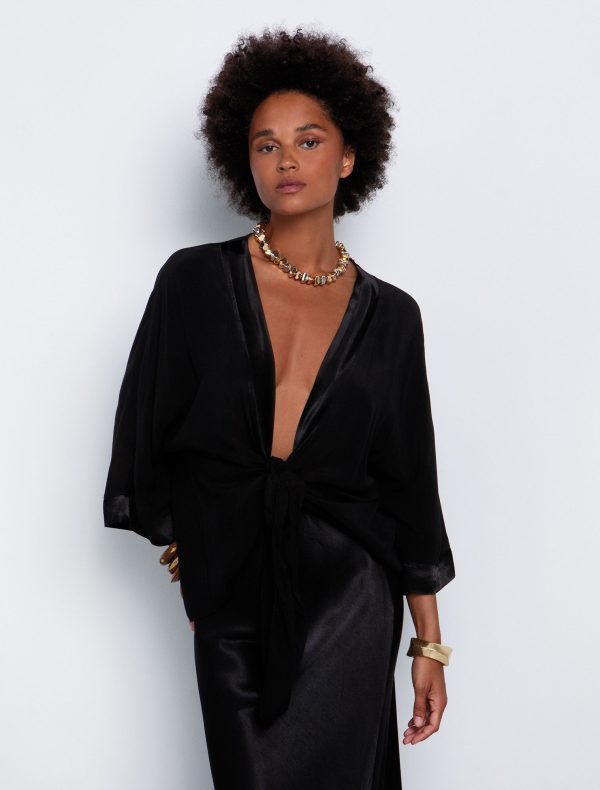 Toi&Moi Οversized κιμονό με κόμπο 40-0820-125-Black/Μαύρο