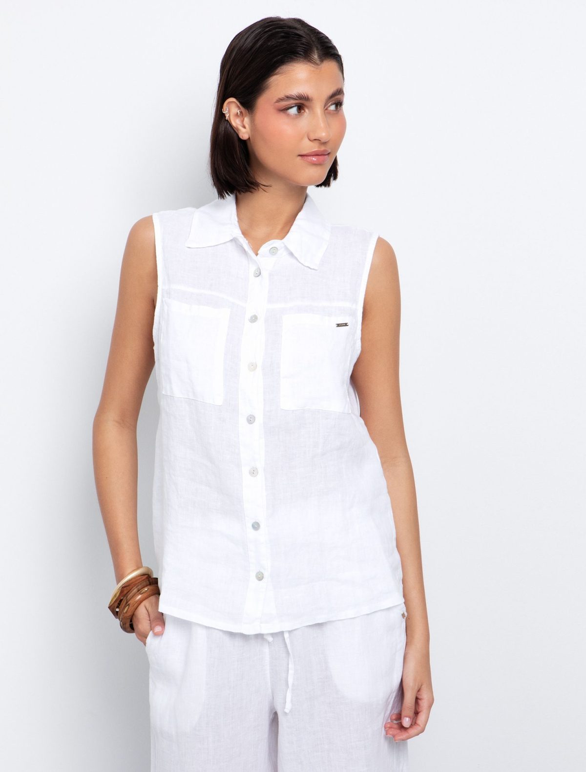 Toi&Moi Αμάνικο πουκάμισο λινό 30-5554-125-Off White/Υπόλευκο