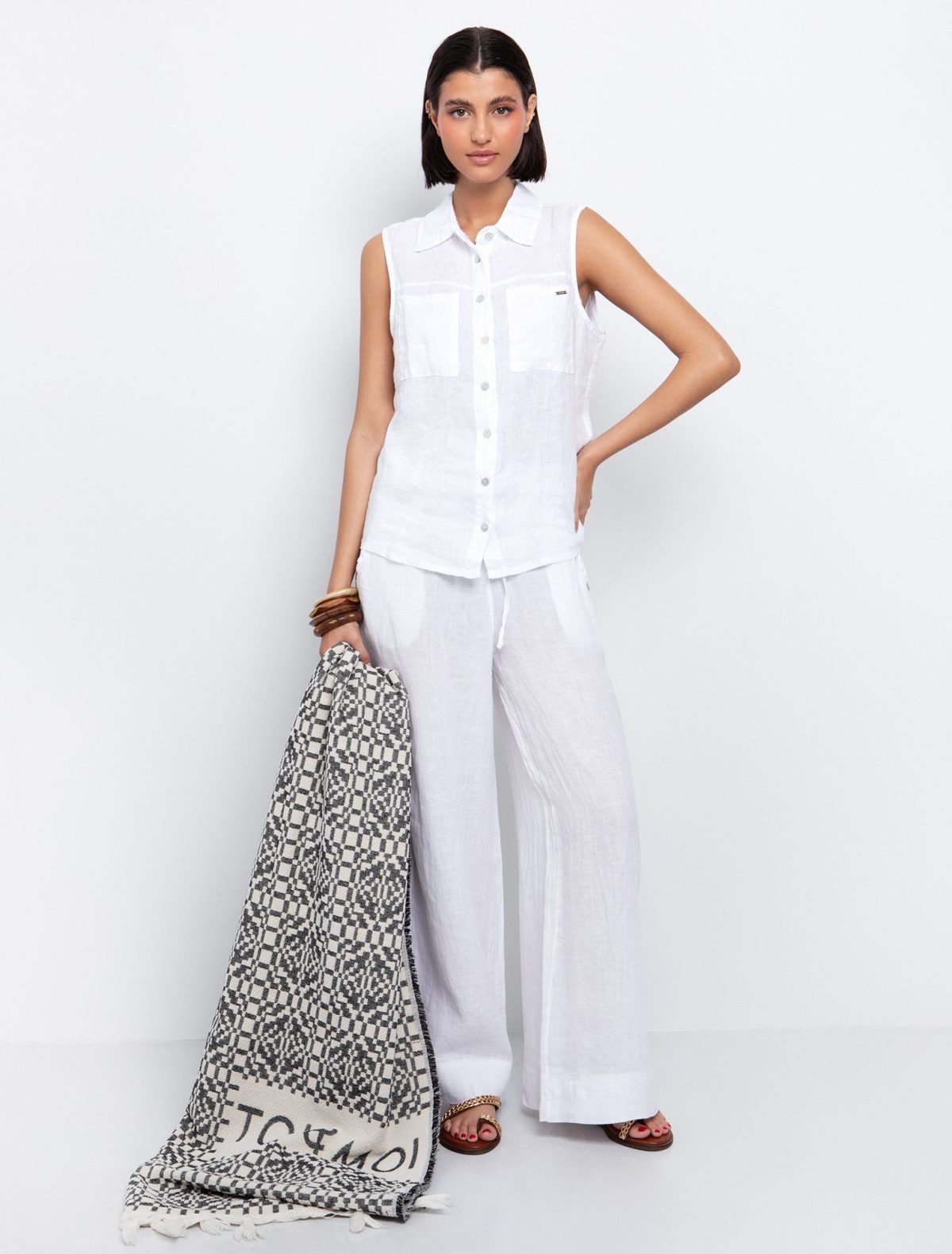 Toi&Moi Αμάνικο πουκάμισο λινό 30-5554-125-Off White/Υπόλευκο