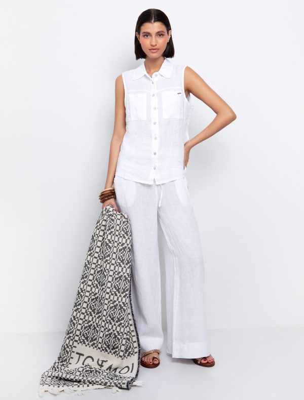 Toi&Moi Αμάνικο πουκάμισο λινό 30-5554-125-Off White/Υπόλευκο