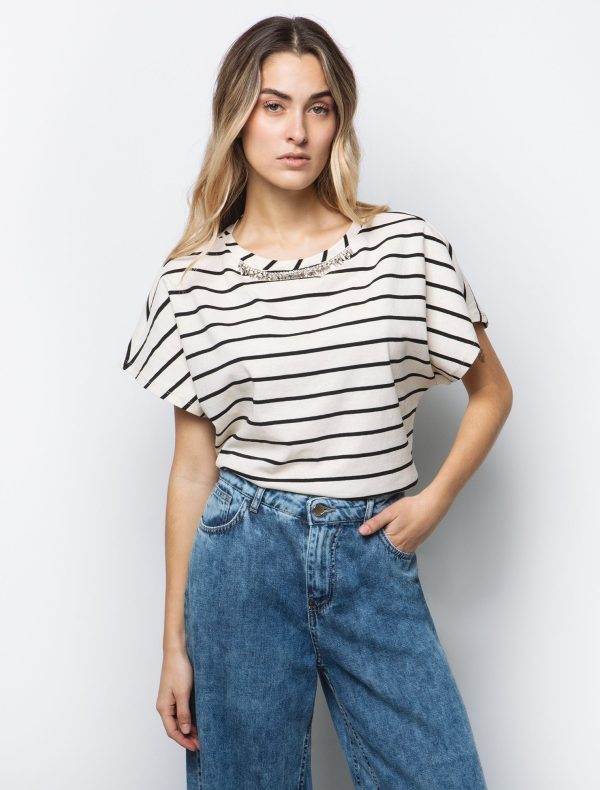 Toi&Moi Ριγέ μπλούζα με κρύσταλλα 80-6433-125-Striped/Ριγέ