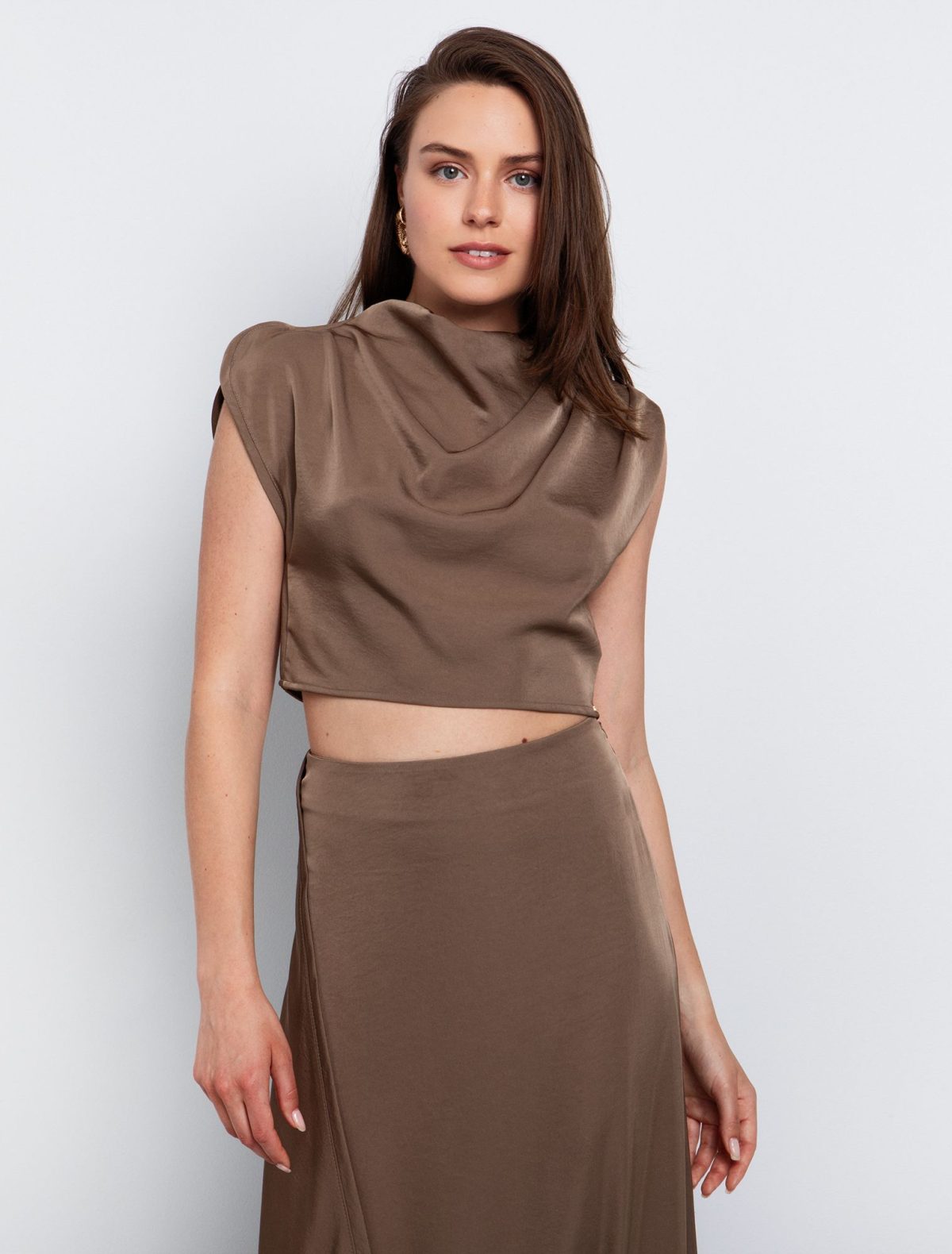 Toi&Moi Crop top με ντραπέ λαιμό 30-5603-125-Beige Oscuro/Σκούρο Μπέζ