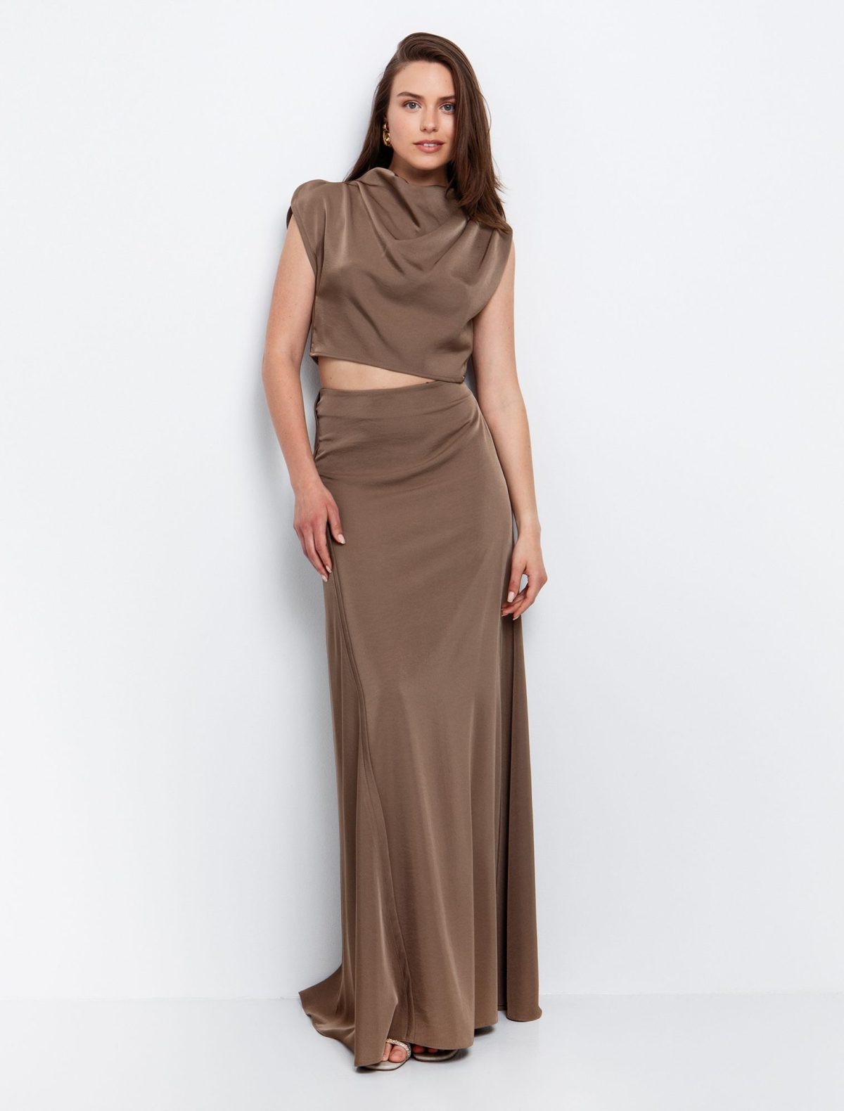 Toi&Moi Crop top με ντραπέ λαιμό 30-5603-125-Beige Oscuro/Σκούρο Μπέζ