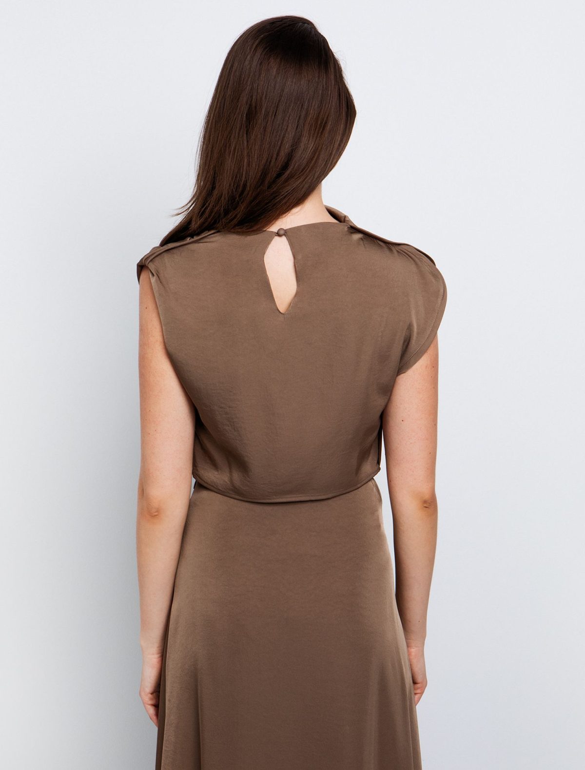 Toi&Moi Crop top με ντραπέ λαιμό 30-5603-125-Beige Oscuro/Σκούρο Μπέζ