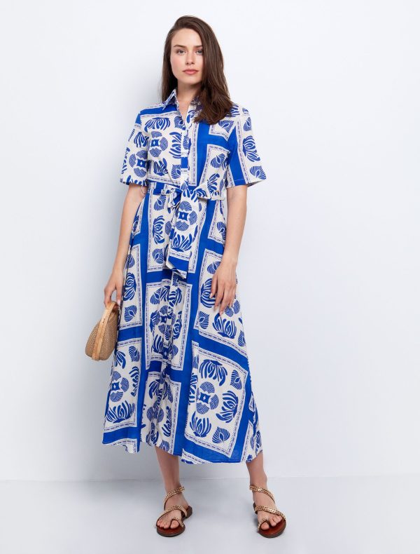 Toi&Moi Ποπλίνα σεμιζιέ φόρεμα με ζώνη 50-6633-125-Multicolour/Εμπριμέ