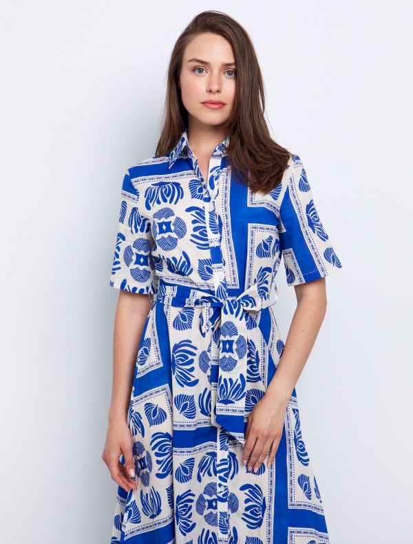 Toi&Moi Ποπλίνα σεμιζιέ φόρεμα με ζώνη 50-6633-125-Multicolour/Εμπριμέ