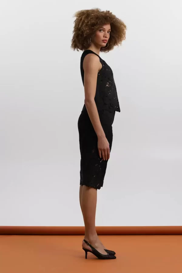 EZZEA Αμάνικη Μπλούζα από Δαντέλα 30-350024-0-Black/Μαύρο