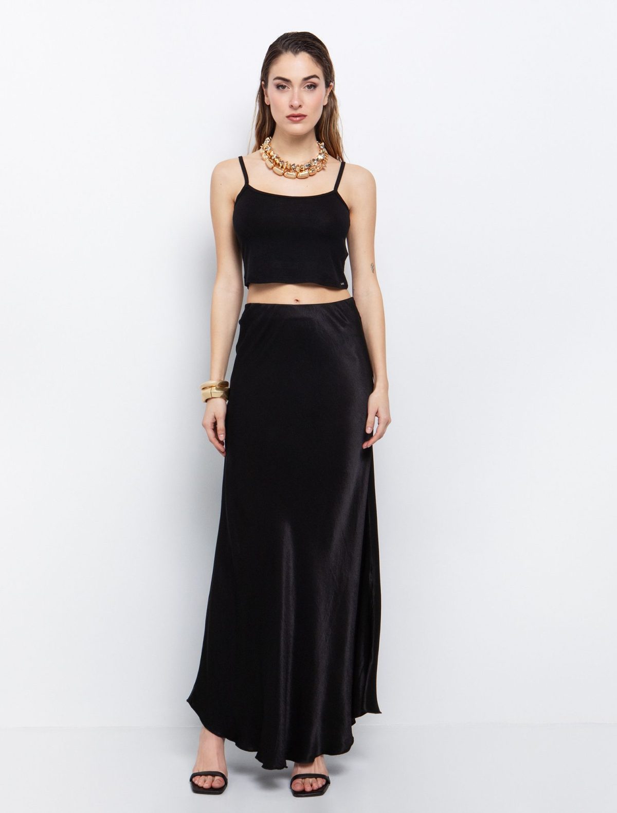 Toi&Moi Maxi φούστα σατέν όψη 10-3932-125-Black/Μαύρο