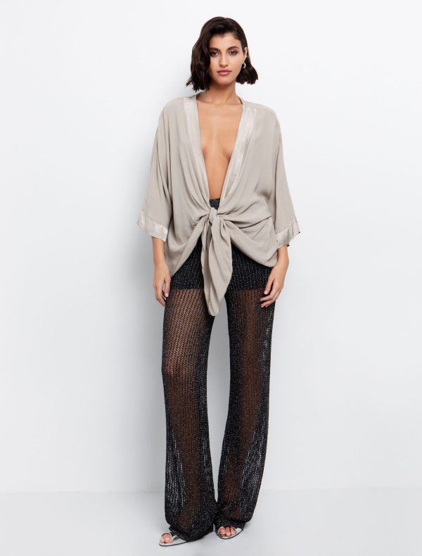Toi&Moi Οversized κιμονό με κόμπο 40-0820-125-Beige/Σκούρο Μπέζ