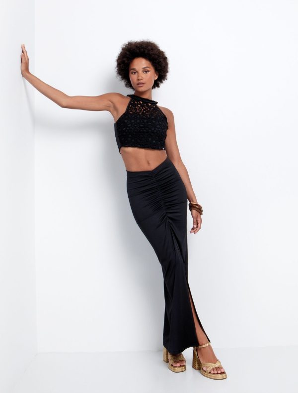 Toi&Moi Cropped top κροσέ με δέσιμο 30-5546-125-Black/Μαύρο