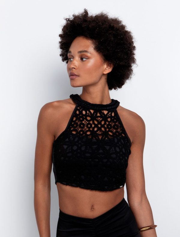 Toi&Moi Cropped top κροσέ με δέσιμο 30-5546-125-Black/Μαύρο