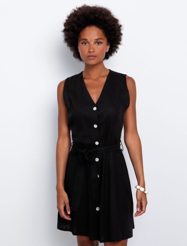 Toi&Moi Linen-blend φόρεμα με ζώνη 50-6549-125-Black/Μαύρο