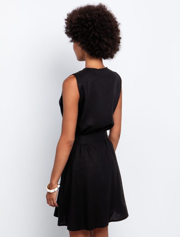 Toi&Moi Linen-blend φόρεμα με ζώνη 50-6549-125-Black/Μαύρο