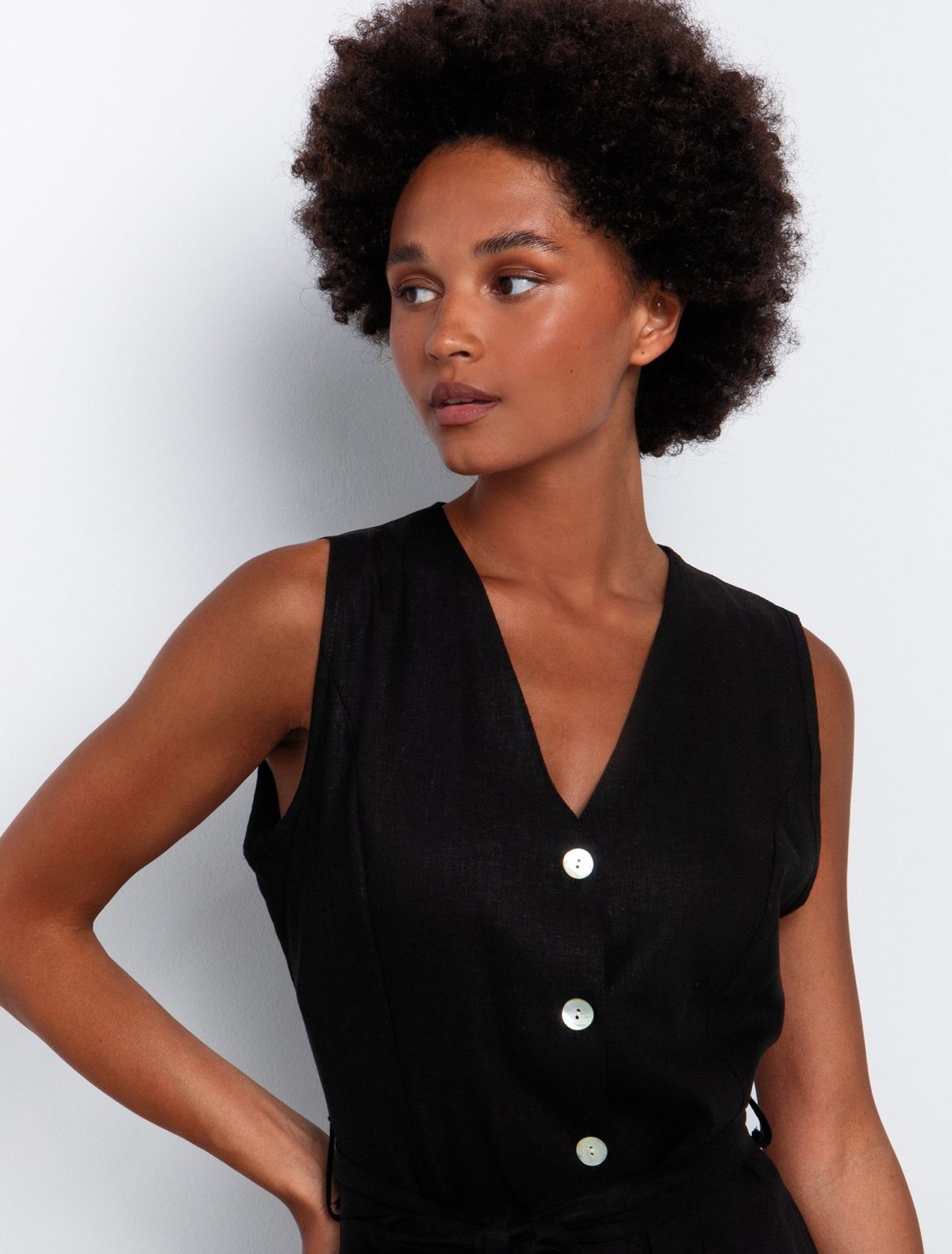 Toi&Moi Linen-blend φόρεμα με ζώνη 50-6549-125-Black/Μαύρο