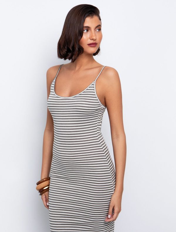 Toi&Moi Ριγέ φόρεμα με δετή πλάτη 50-6592-125-Stripped Khaki/Ριγέ Χακί