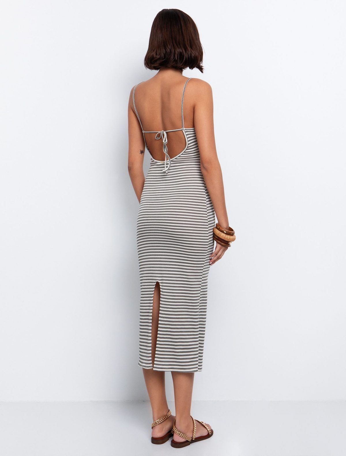 Toi&Moi Ριγέ φόρεμα με δετή πλάτη 50-6592-125-Stripped Khaki/Ριγέ Χακί