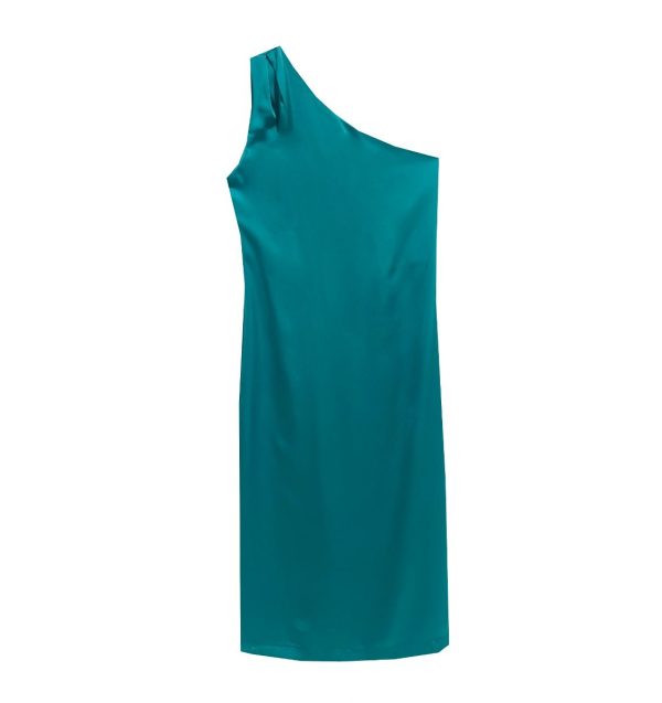 Toi&Moi One shoulder φόρεμα σε σατέν όψη 50-6523-125-Emerald/Σμαραγδί