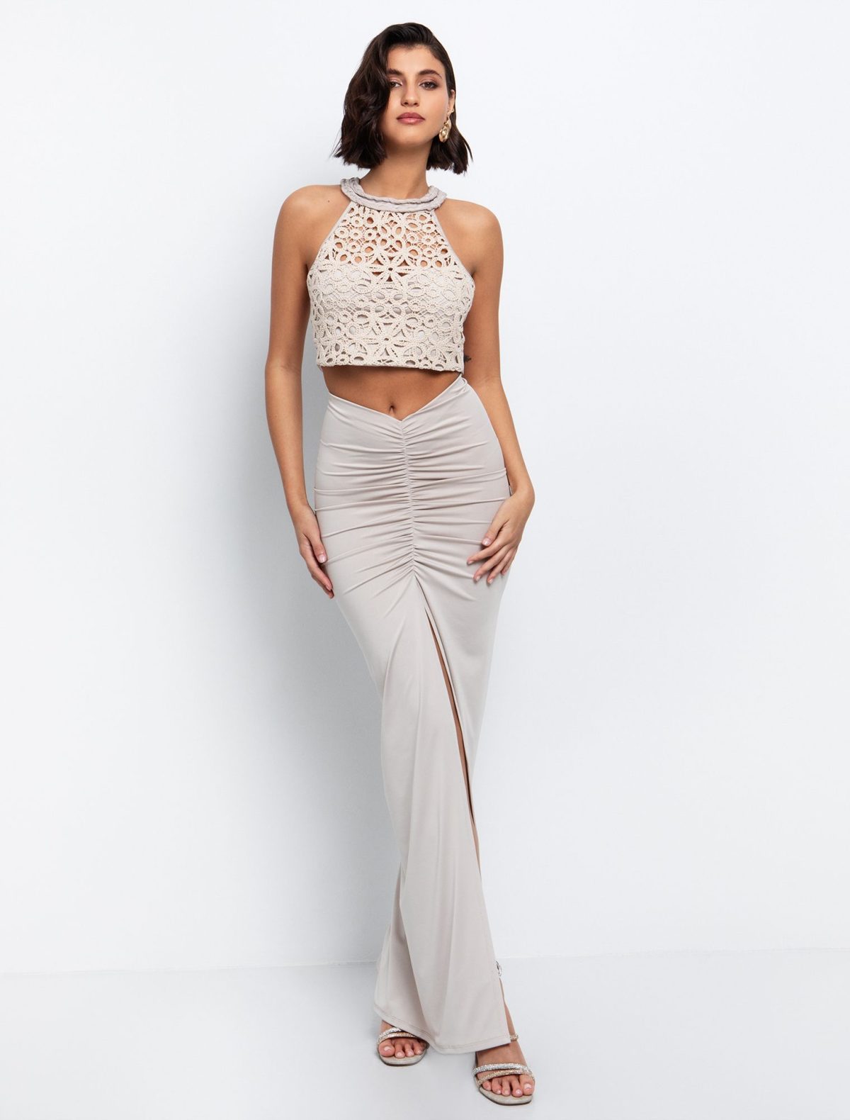 Toi&Moi Cropped top κροσέ με δέσιμο 30-5546-125-Sand/Άμμος