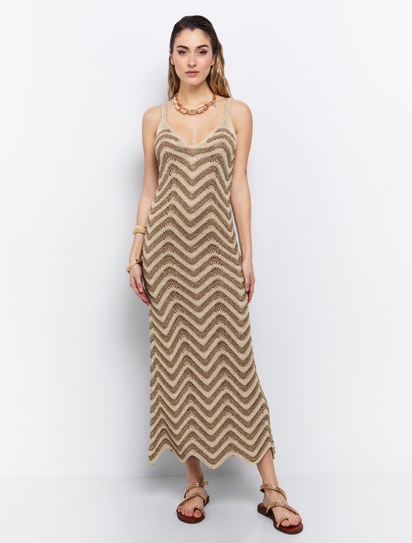 Toi&Moi Πλέκτο φόρεμα με λούρεξ νήμα 50-6564-125-Striped Gold/Ριγέ Χρυσό