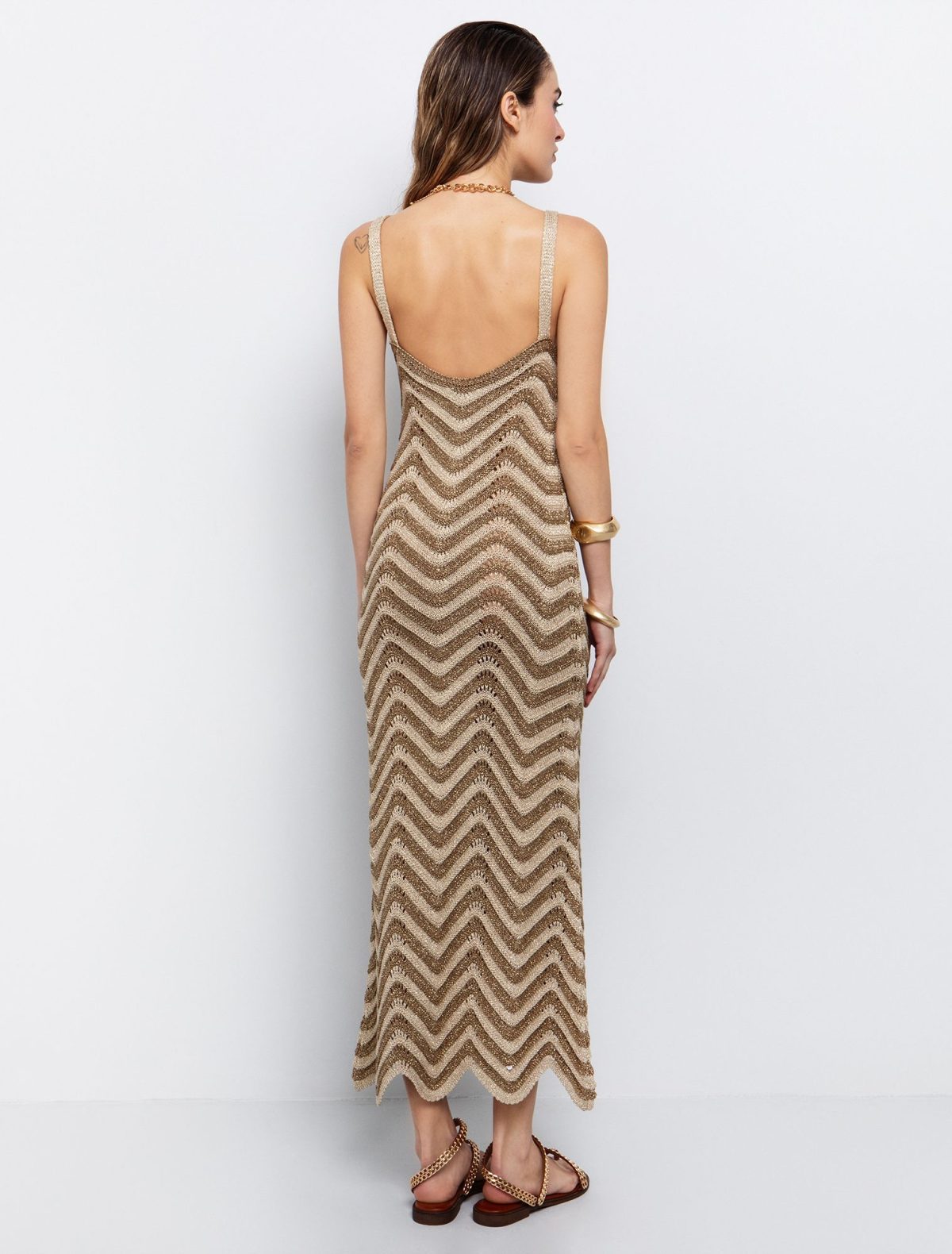 Toi&Moi Πλέκτο φόρεμα με λούρεξ νήμα 50-6564-125-Striped Gold/Ριγέ Χρυσό