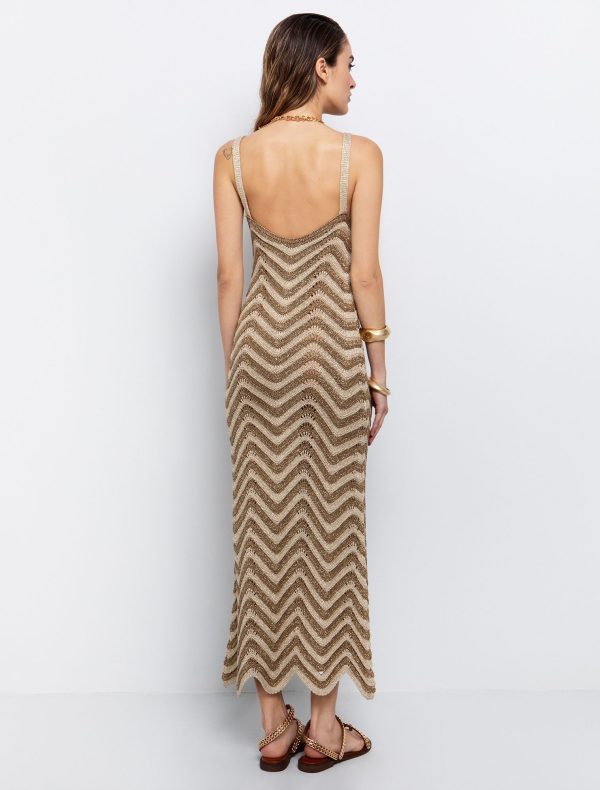 Toi&Moi Πλέκτο φόρεμα με λούρεξ νήμα 50-6564-125-Striped Gold/Ριγέ Χρυσό