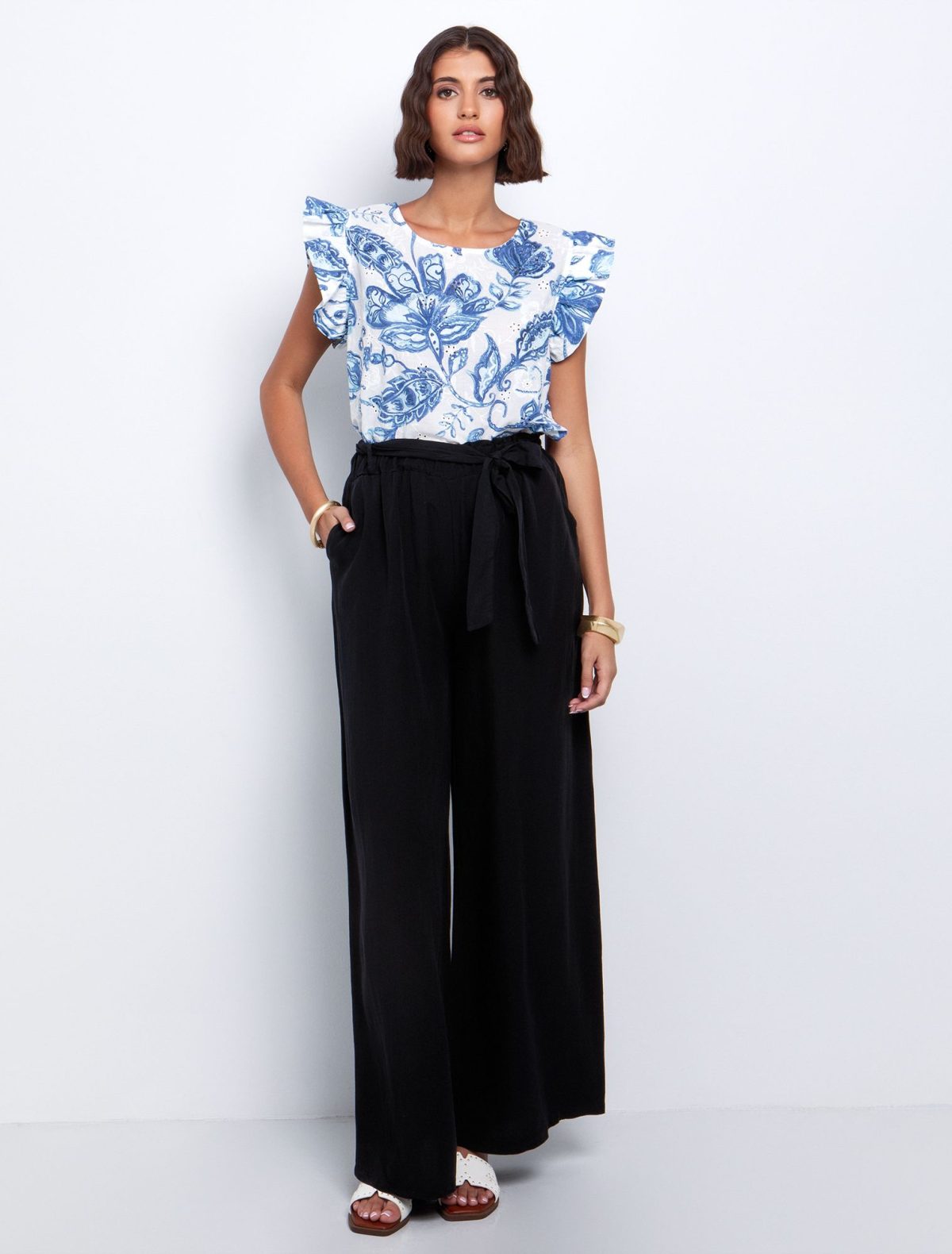Toi&Moi Wide leg παντελόνι με ζώνη 20-5612-125-Black/Μαύρο