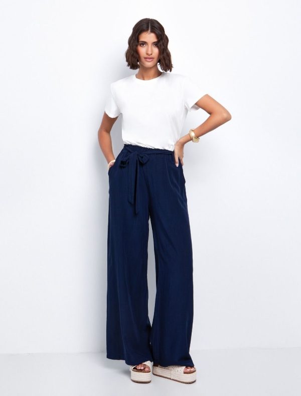 Toi&Moi Wide leg παντελόνι με ζώνη 20-5612-125-Blue Navy/Μπλέ Navy