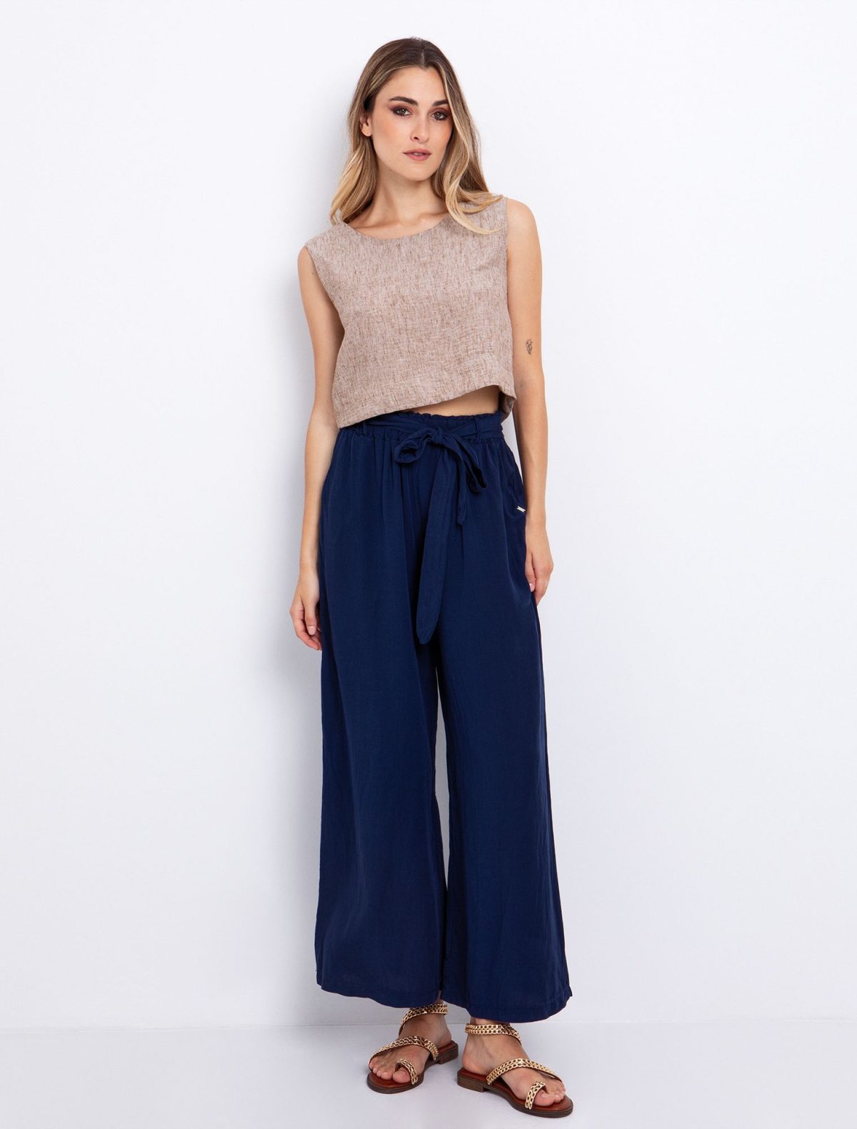 Τoi&Moi Ankle-length παντελόνα με ζώνη 20-5613-125-Blue/Μπλέ