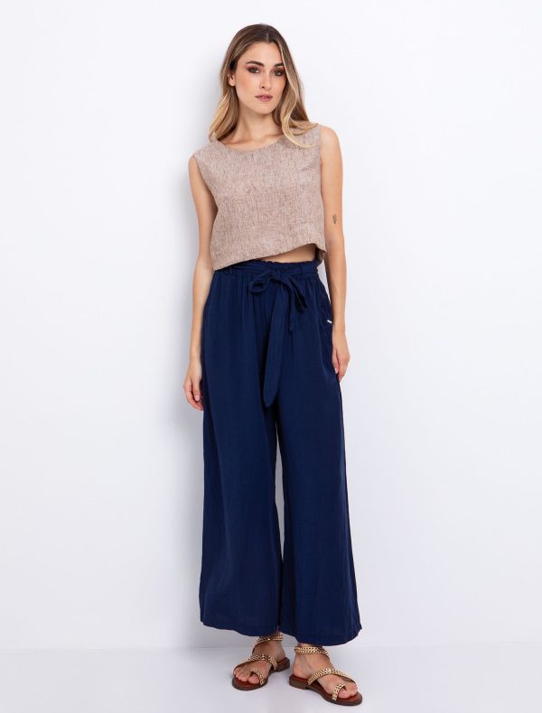 Τoi&Moi Ankle-length παντελόνα με ζώνη 20-5613-125-Blue/Μπλέ