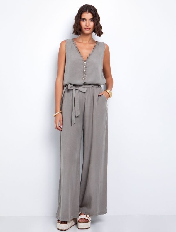 Toi&Moi Wide leg παντελόνι με ζώνη 20-5612-125-Beige Oscuro/Σκούρο Μπέζ