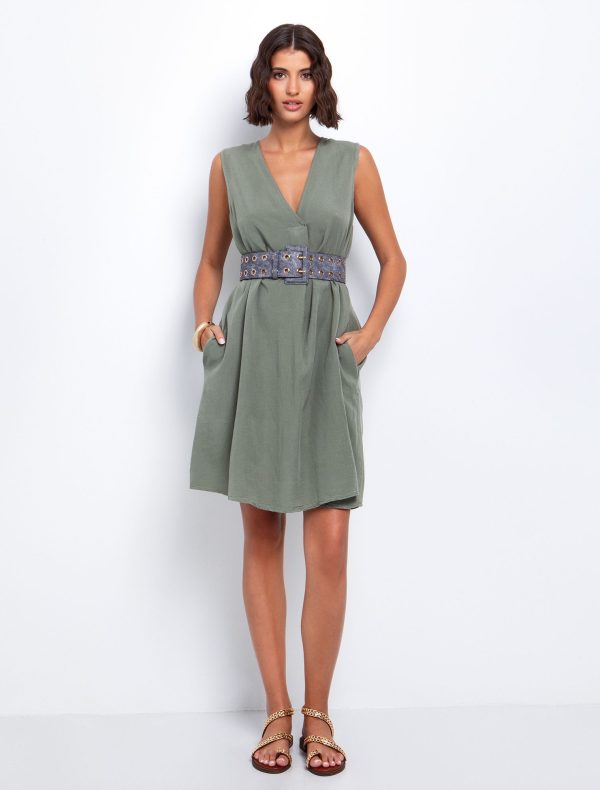 Toi&Moi Ριχτό φόρεμα με πιέτα 50-6559-125-Khaki/Χακί