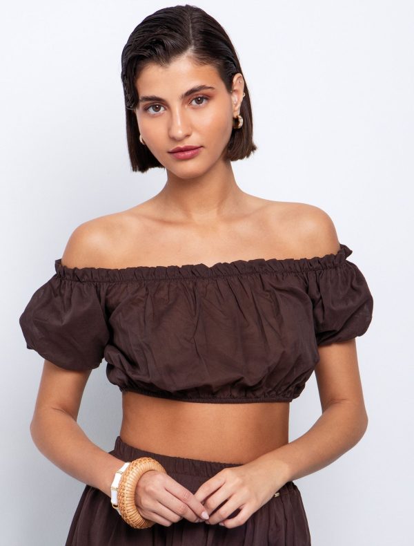 Toi&Moi Off shoulder τοπ με σούρες 30-5627-125-Brown/Καφέ