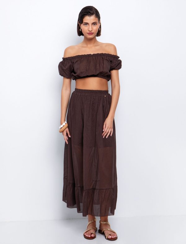 Toi&Moi Off shoulder τοπ με σούρες 30-5627-125-Brown/Καφέ