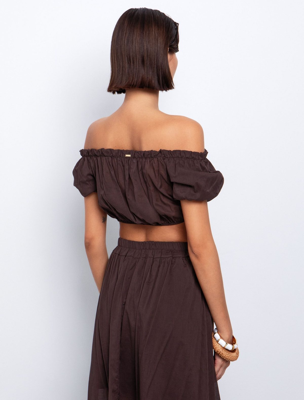 Toi&Moi Off shoulder τοπ με σούρες 30-5627-125-Brown/Καφέ