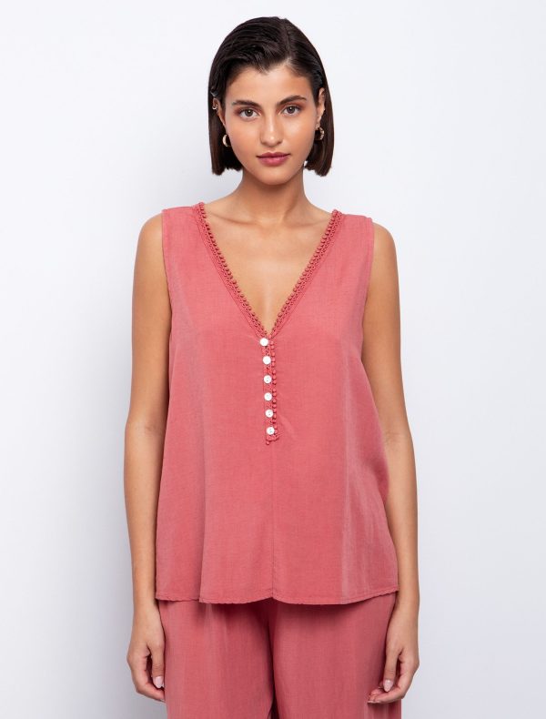 Toi&Moi Τοπ με crochet-V & κουμπιά 30-5560-125-Coral/Κοραλί