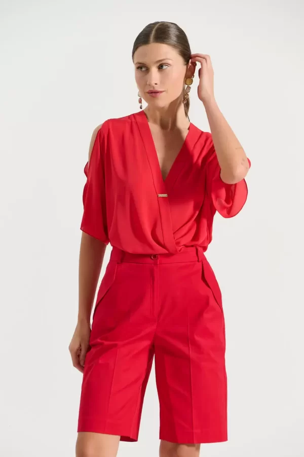 Bill Cost Βερμούδα βαμβακερή με λοξές τσέπες 10-060797-0-Red/Κόκκινη