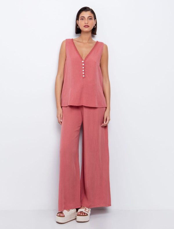 Toi&Moi Τοπ με crochet-V & κουμπιά 30-5560-125-Coral/Κοραλί