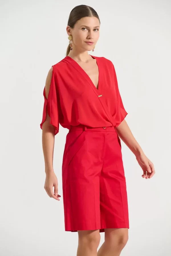 Bill Cost Βερμούδα βαμβακερή με λοξές τσέπες 10-060797-0-Red/Κόκκινη