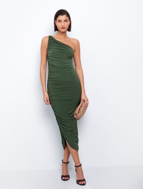 Toi&Moi One shoulder φόρεμα με σούρες 50-6601-125-Olive/Λαδί