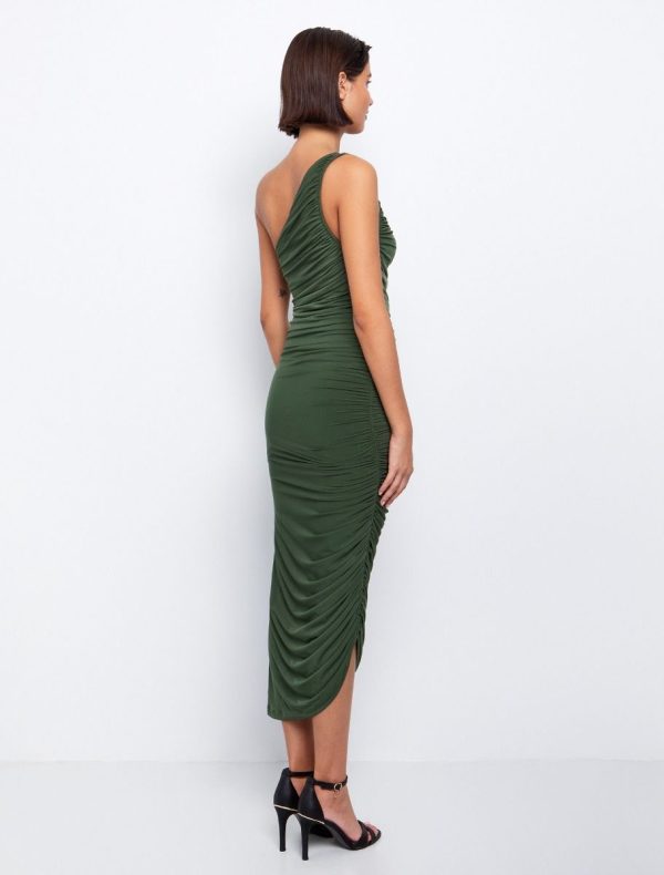 Toi&Moi One shoulder φόρεμα με σούρες 50-6601-125-Olive/Λαδί