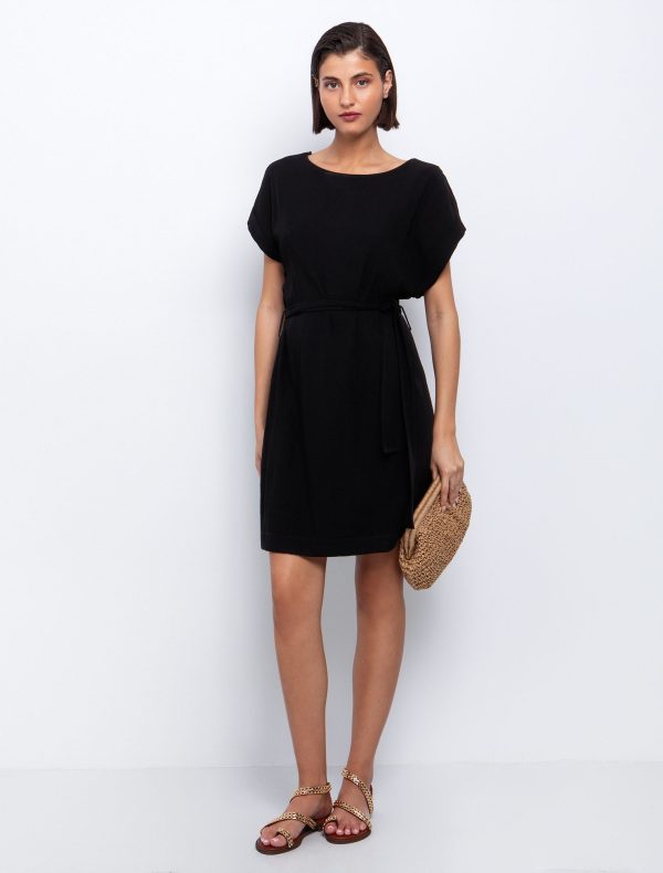 Toi&Moi Ριχτό φόρεμα με ζώνη 50-6515-125-Black/Μαύρο